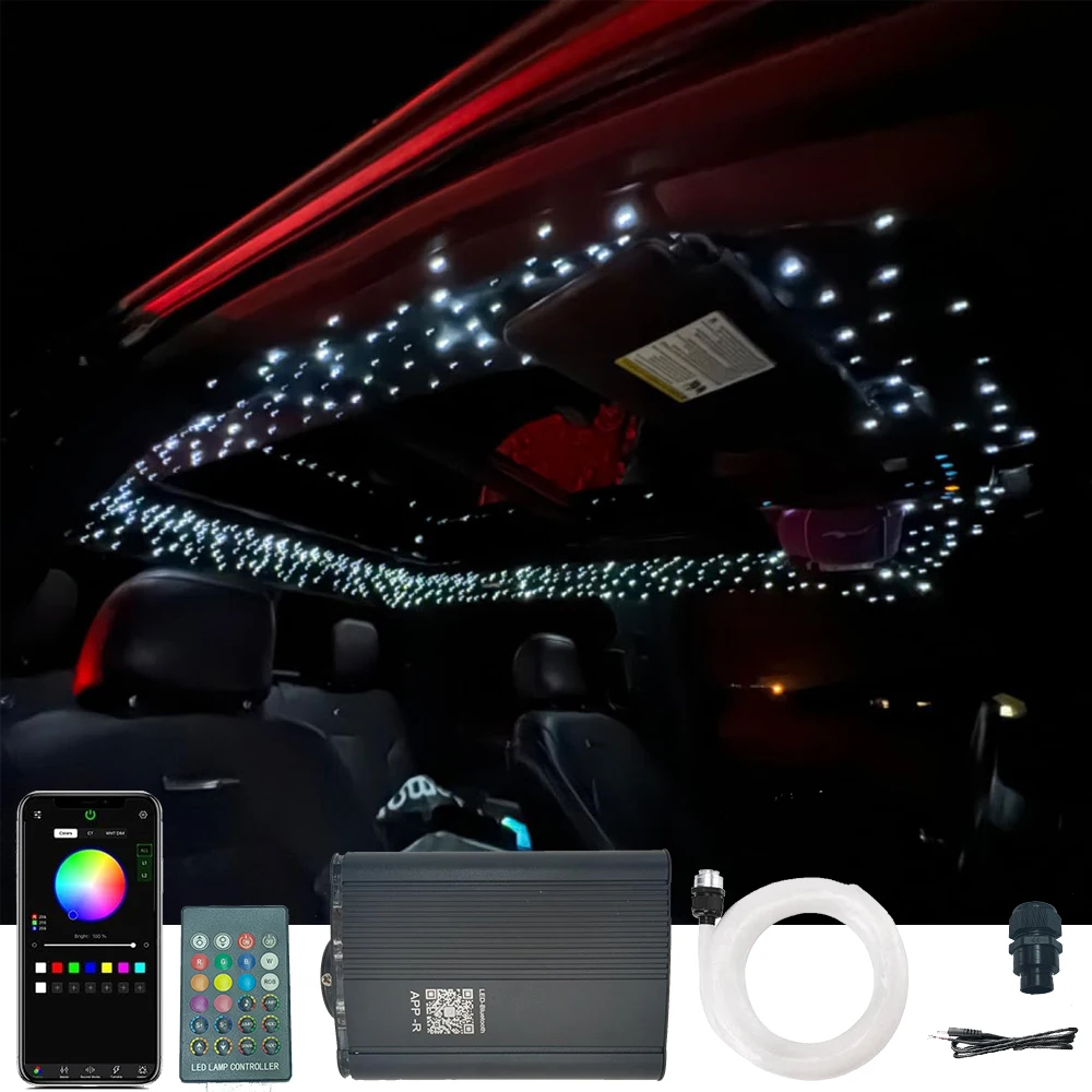 

Optical Fiber Car Led Light Kit RGBW Twinkle 2m 0.03in Fibers Plastic Fiber Cable Smart APP Controlled For Car Roof