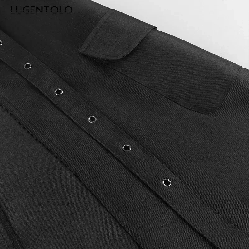 Men Dark Rock Skirt Punk Steam Gothic Party Fashion Solid New Large Size Men\'s Personality Black Rivet Asymmetric Half Skirts