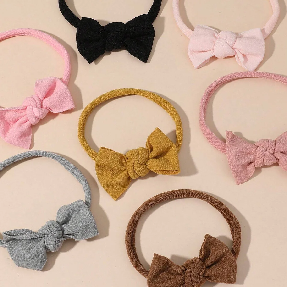 7pcs Newborn Ultra Soft Skincare Top Knot Toddler Fashion Mini Bow Headband Kids Cute Nylon Hair Accessories