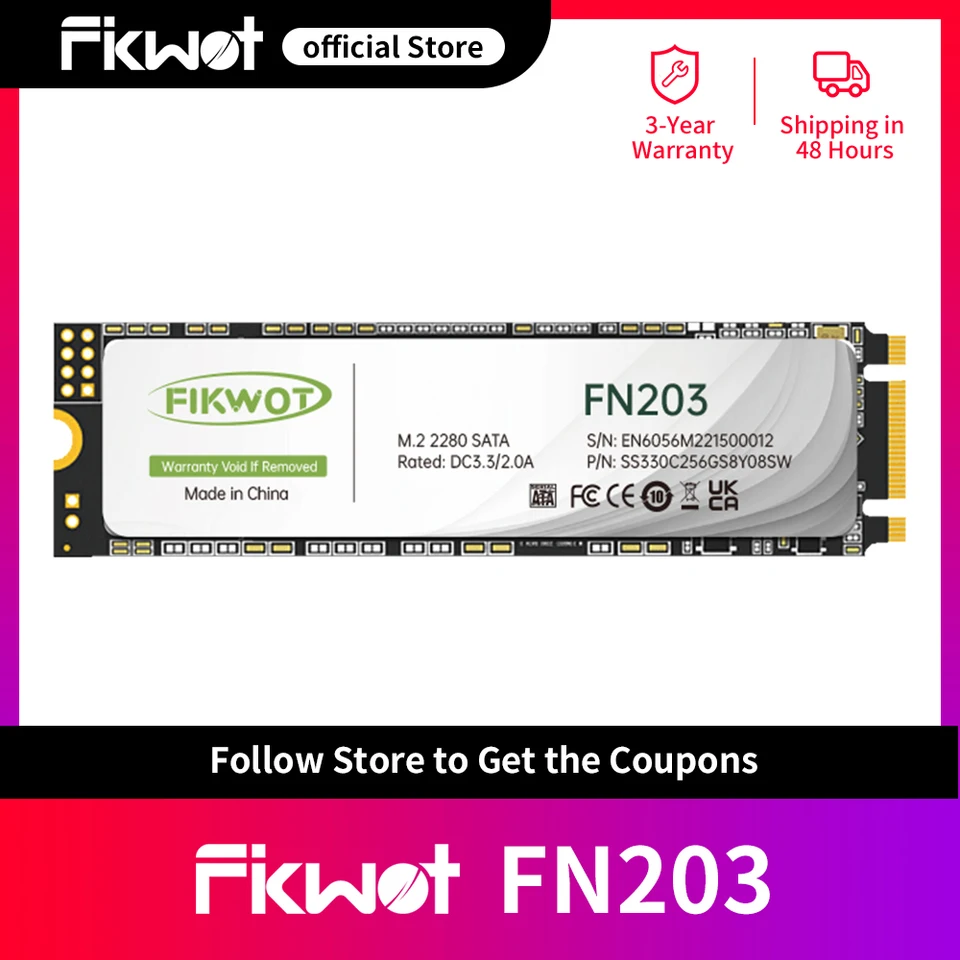 Fikwot FN203 M.2 SSD SATA III 256GB 512GB 1TB 6Gbps 550MB/s 3D
