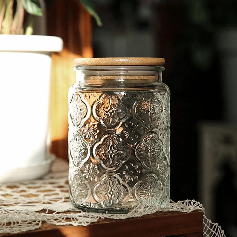 

1Pcs Glass Sealed Jar with Bamboo Lid Multi-Functional Food Storage Container for Tea Cereals Dry Fruits Nuts Grains Kitchen
