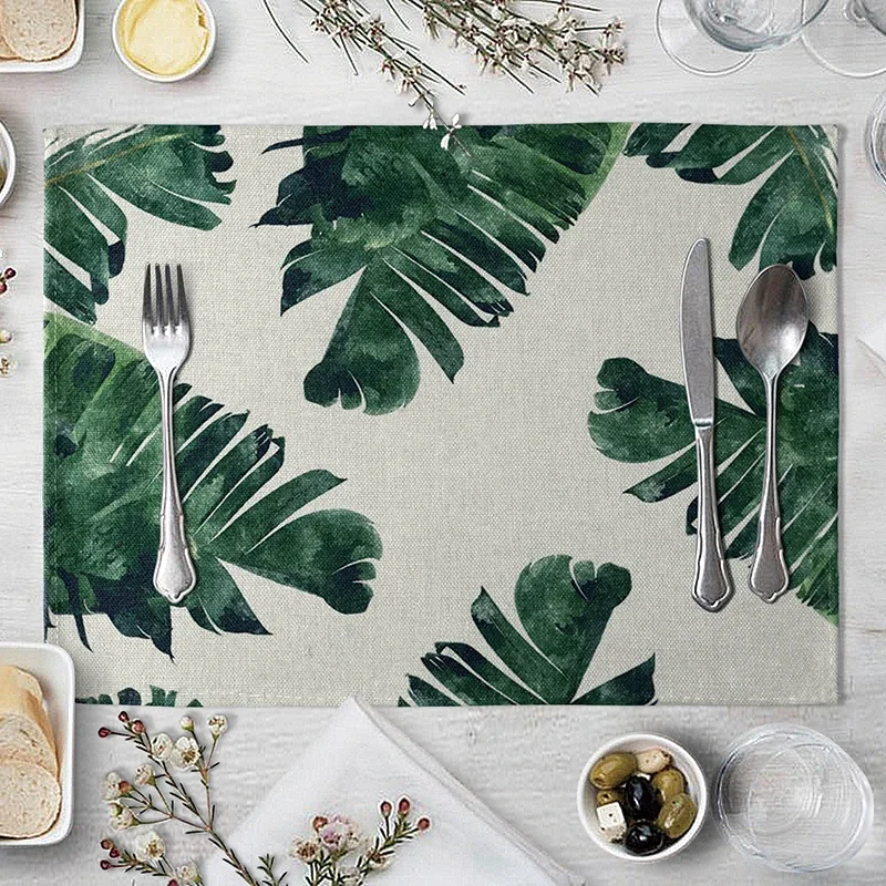 Tropical Rain Forest Green Plants Placemat Linen Fabric Table Mats Family Dinner Tableware Kitchen Table Mat