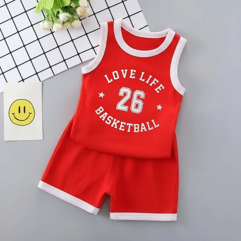 Summer New Style Boys and Girls Sport Clothing Sets Kids Breathable Basketball Vest and Shorts 2pcs Set Child Casual Outifts