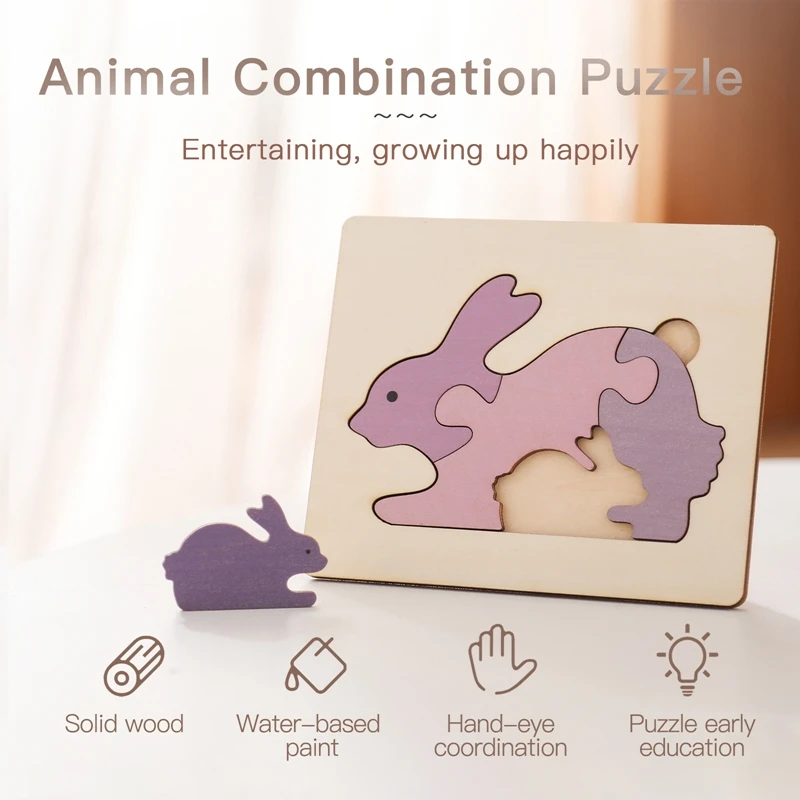 Wooden Puzzle Montessori Cartoon Animals Colorful Early Learning Education Toys Tangram Puzzle Cognitive Toy Children Kids Gift