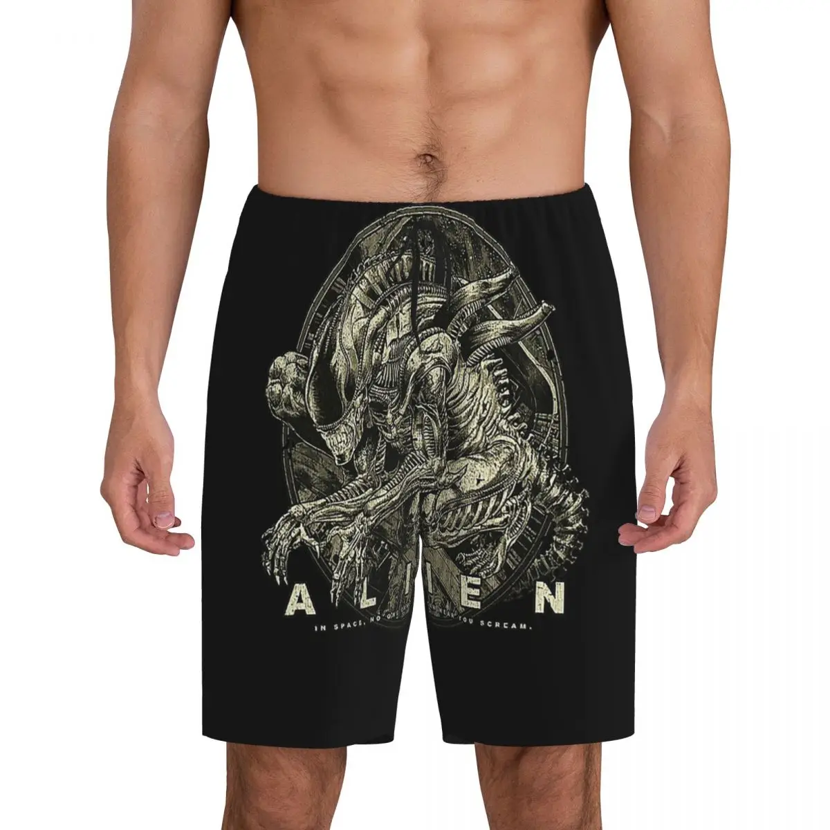 

Custom Xenomorph Alien Short Pajama Pants Men Sleepwear Sleep Lounge Bottom Shorts Sleeping Pants