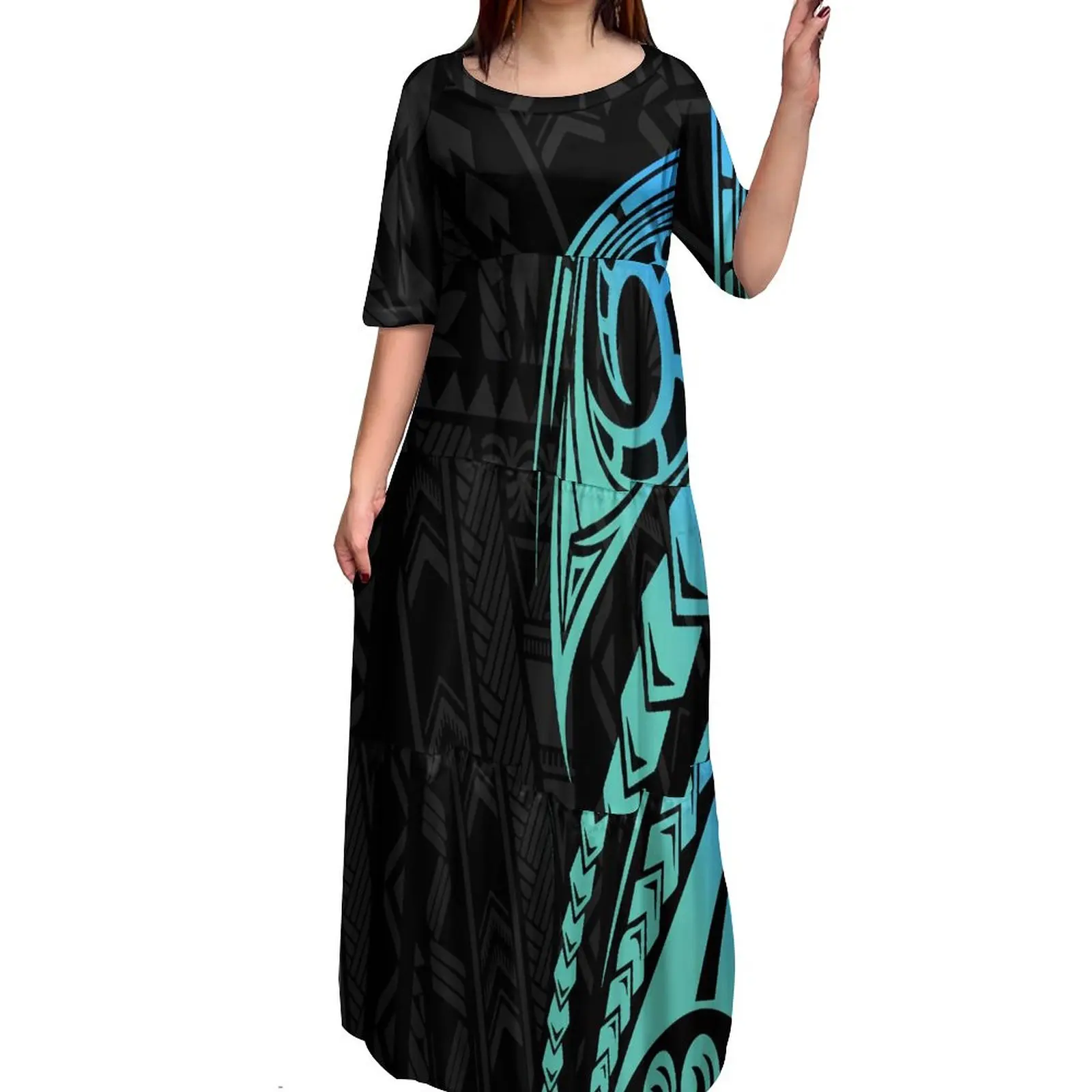 Elegant Casual Dress Ruffles Tiered Dresses Polynesian Hawaii Milk silk Dress Pacific Island Art Design Maxi Dress For Women