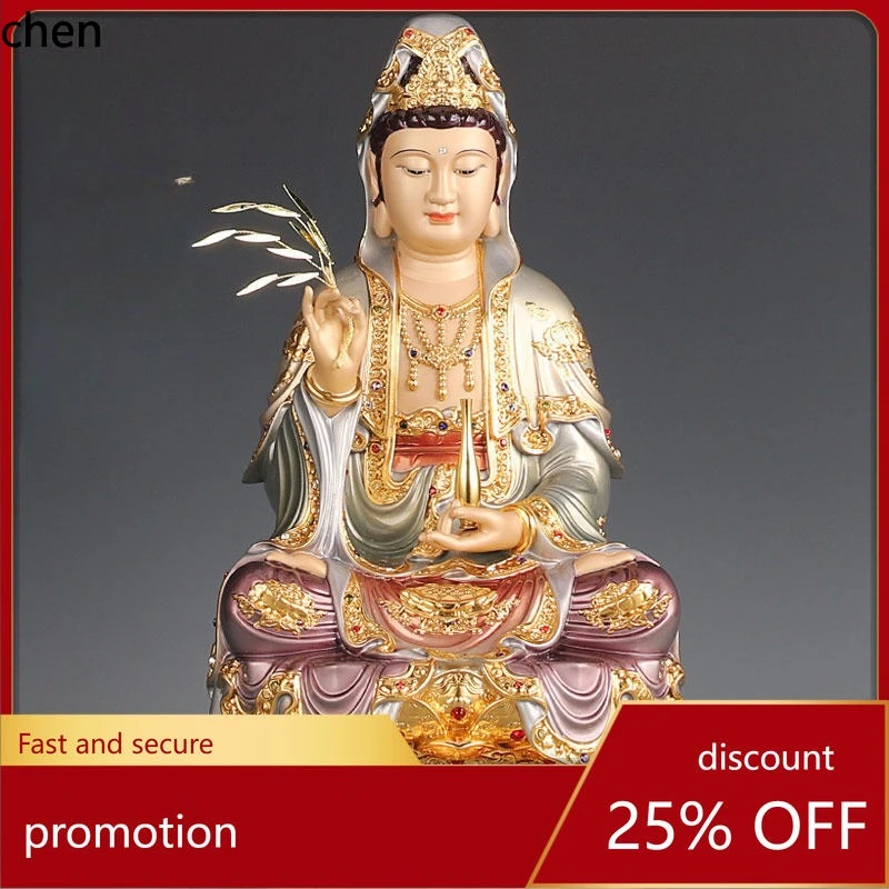 

Cz1 enamel gilt guanyin buddha statue for home worship, pure copper guanyin statue, avalokitesvara bodhisattva ornament