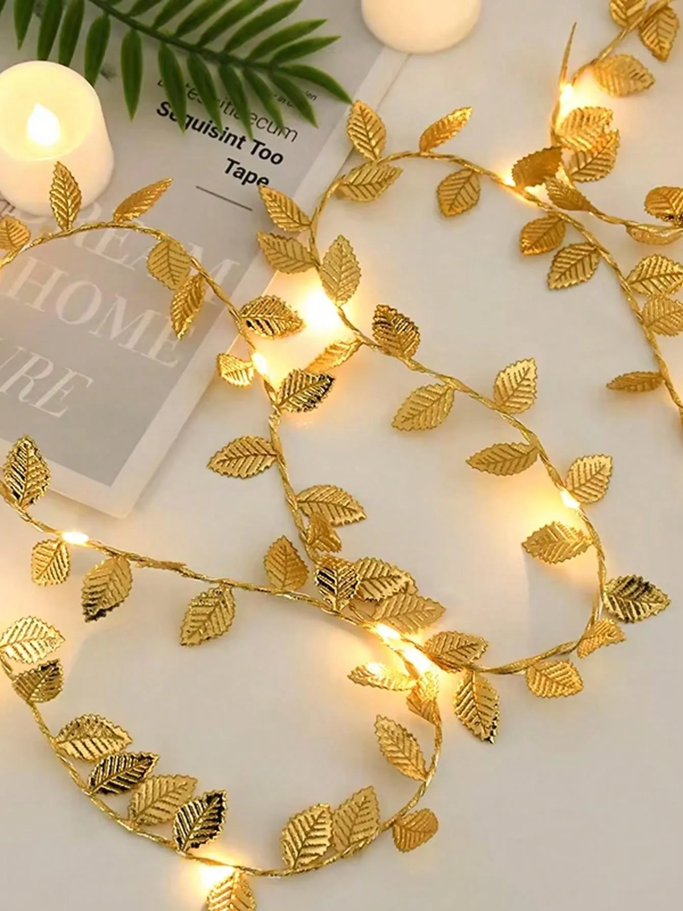 

Golden leaf fairy light string, battery powered elegant interior decoration, color unchanged, suitable for home, desktop, weddin