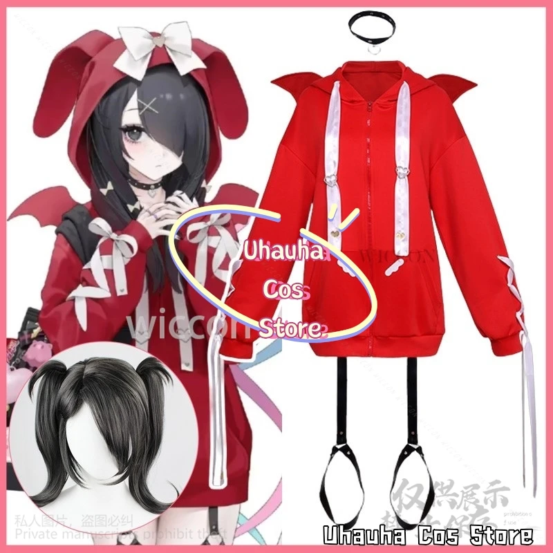 Gioco Anime Needy Girl Overdose Cosplay Ame KAngel Costume Felpa con cappuccio rossa per donne Ragazze Parrucche Abiti da festa di Natale personalizzati
