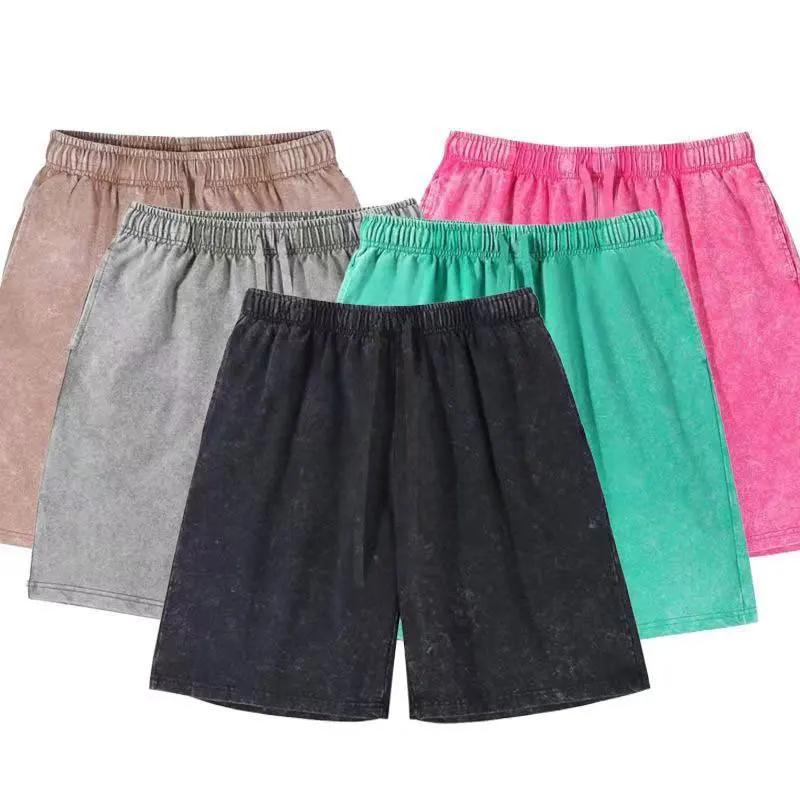 320G Heavy Washed Old Shorts Men's Summer Pure Cotton Batik Double Yarn Loose American Retro Shorts gym shorts