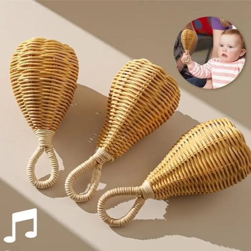 F62D HandWoven Baby Rattle with Soothing Bells Crochet Rattan Rattle Handbell Toy for Infant Hand and Eye Coordination