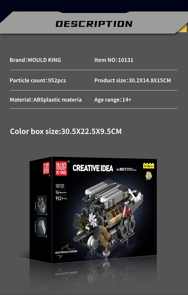 Mould King 10131 Technical Car Part Building Block W16 Engine for BGT Supercar Set Assembly Car Brick Toys Kids Christmas Gift
