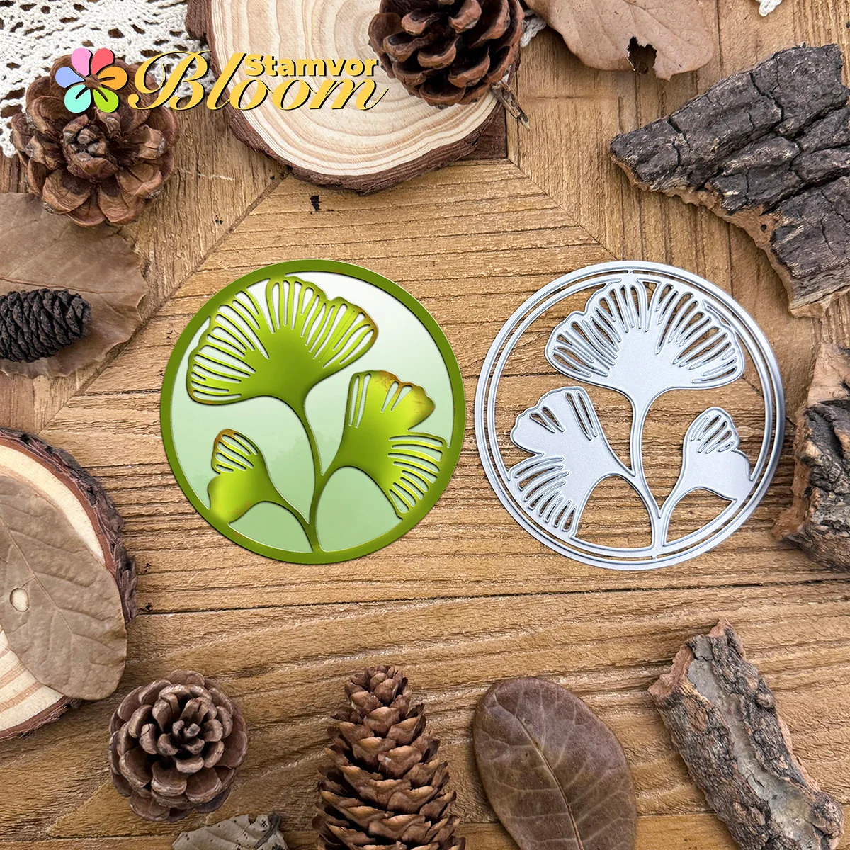 Schöne Kreis Ginkgo Biloba Blätter Zweig Metall Stanzformen Scrapbooking dekorative Prägung