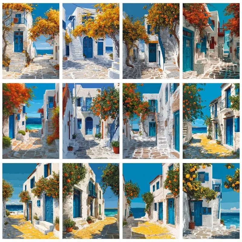 CHENISTORY صور حسب عدد شاطئ البحر منزل مشهد أطقم ديكور المنزل اللوحة بواسطة أرقام الرسم على قماش رسمت باليد الفن هدية #1