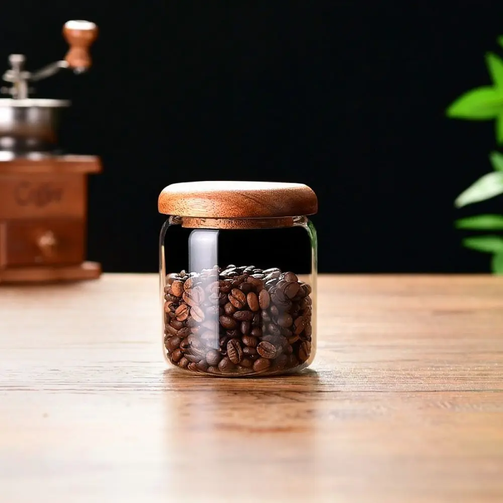 Minimalist Glass Food Container Acacia Wood Lid Airtight Storage Jar Clear Pot For Kitchen Spice Coffee Bean Tea