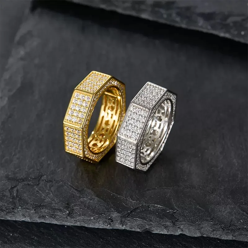 

Iced Out Moissanite Octagon Men Ring 925 Sterling Silver Hiphop Rock Diamond Geometric Party Rings Wedding Band Pass Test