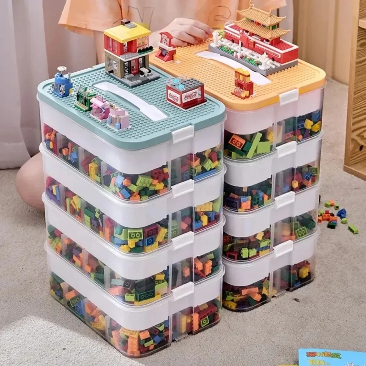 

Lego Storage Box Kid Building Blocks Storage Boxes Adjustable Lego-Compatible Transparent Storage Boxs Durable Toy Carrying Box