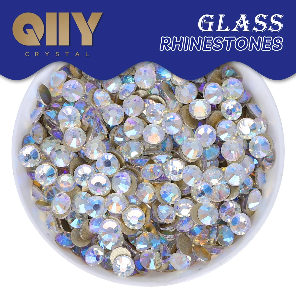 

QIIY SS3-SS60 Blue Moonlight Glass Rhinestones Bright Crystal AB Non-hotfix Golden Flatback Glue On 3D Stones For DIY Nail Art