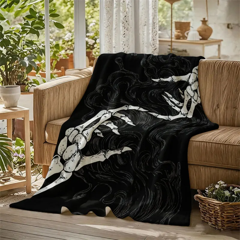 Skeleton Hands Smoke Black Flannel Blanket Perfect for Sofa Office Bed Travel Sleep Read Relax Camping Four Season Use