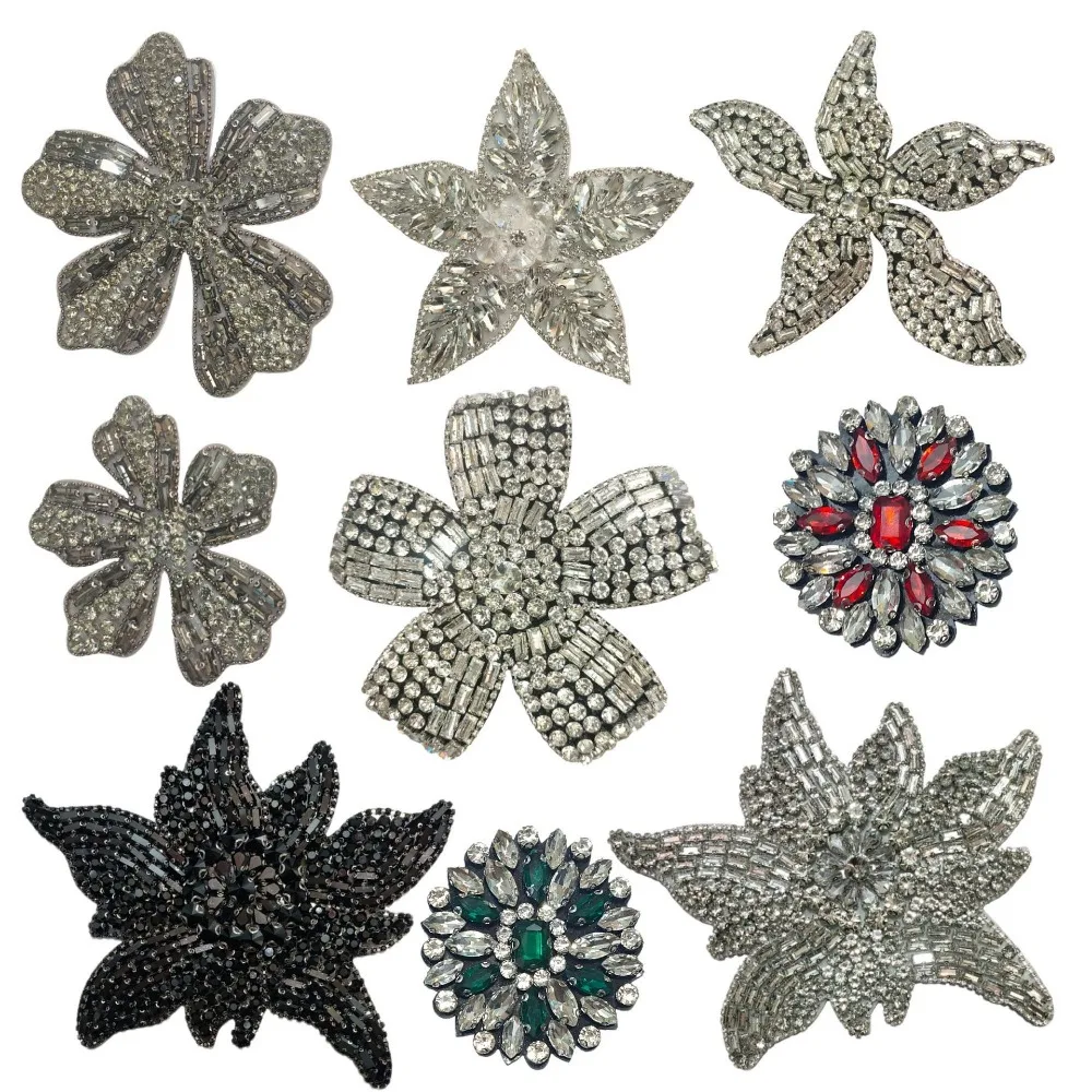 European and American Mo Cui Small Round Diamond Silver Five-leaf Flower Self-adhesive Rhinestone Cloth Sticker Sexy Off-the-