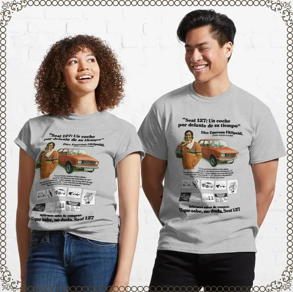Vintage Classic Spain Car S E A T 127 Advert T-Shirt 100% Cotton O-Neck Short Sleeve Summer Casual Mens T-shirt Streetwear