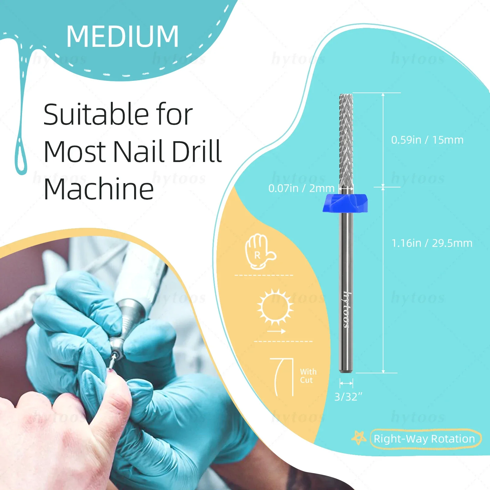 HYTOOS Taglio superiore Mini Barile Punte da trapano per unghie Punta per unghie pulita per cuticole in metallo duro Rimuovi ornamenti Accessori per trapano elettrico in gel morbido