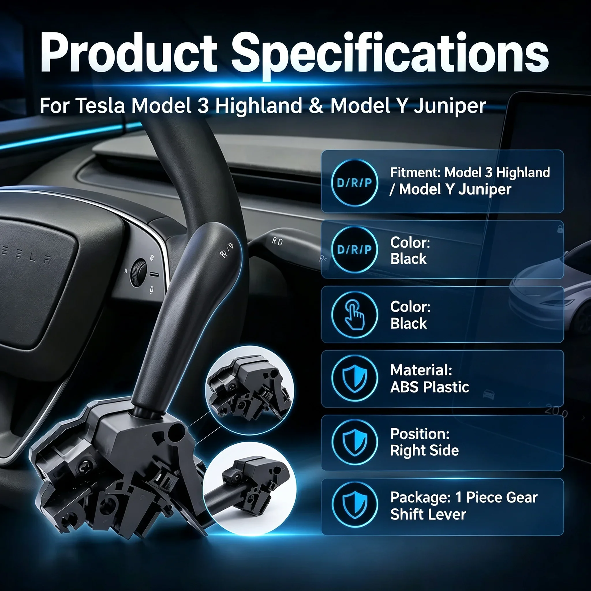 2026 Right Side Gear Shift Control Stalks for Tesla Model Y Juniper New 3 Steering Wheel Upgrade Kit Turn Signal Lever WORLDKPI