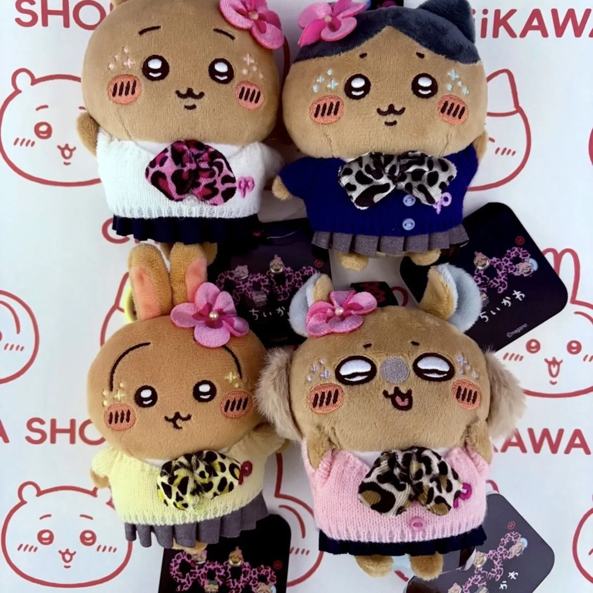 NEW Japanese Chiikawa Momonga co-branded Black leather uniform plush doll cute cartoon Hachiware Usagi Anime peripheral pendant