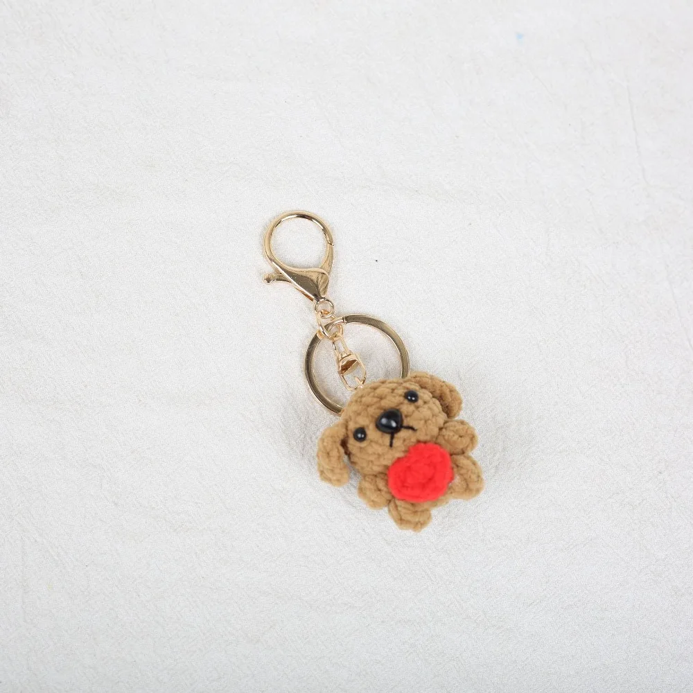 Cartoon Bag Decor Knitted Dog Pendant Handmade Animal Doll Crochet Corgi Keychain Cute Wool Kawaii Woven Key Ring Backpack