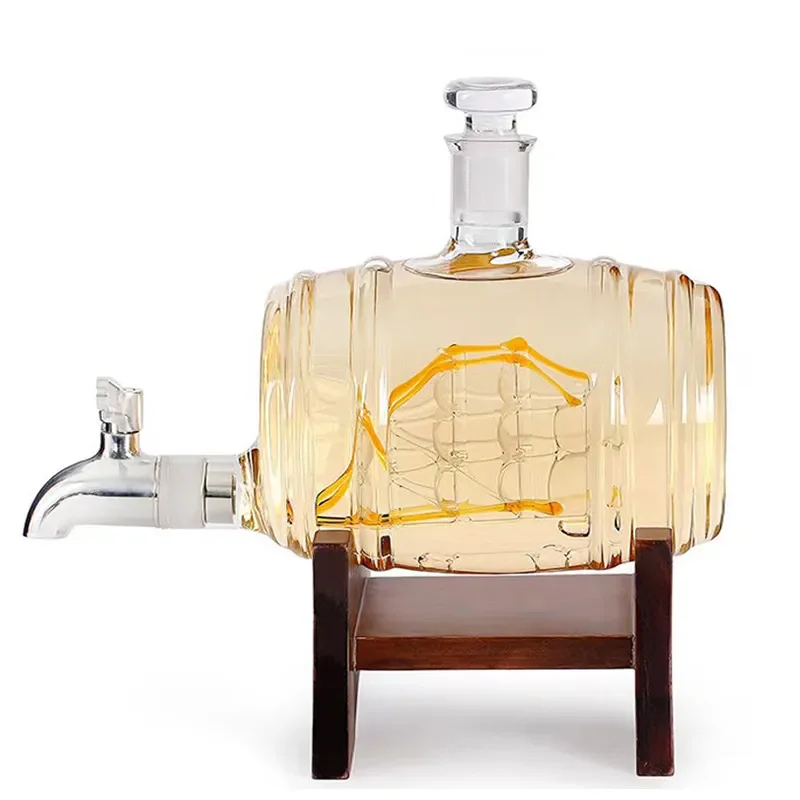 Horizontal Wine Barrel Shaped Sparkling Bottle With Faucet Sealed Beverage Container For Coke And Drinks Wholesale