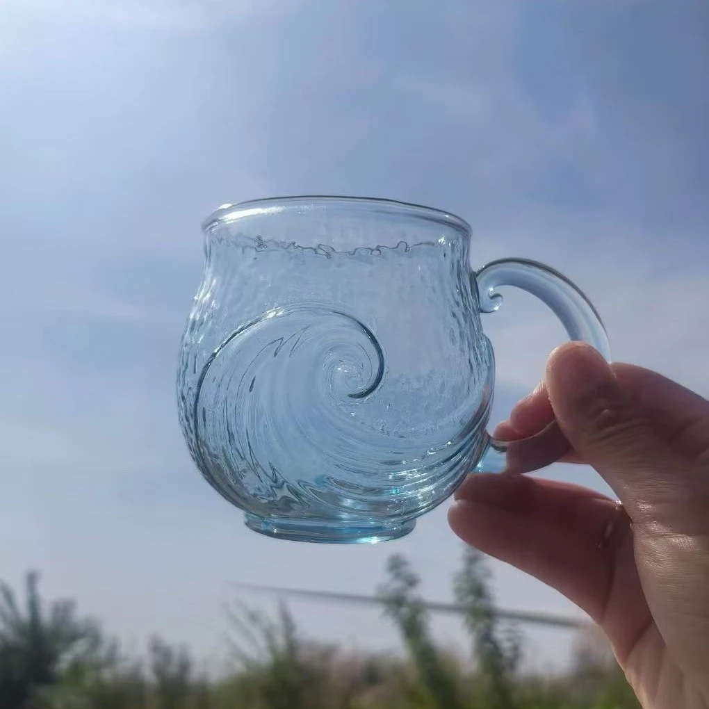 Beach Mug Sea Glass Wave Cup Unique Ocean Themed Coffee Cup Sea Theme Water Tea Cup Coffee Glass Mug for Workplace Travel Bar