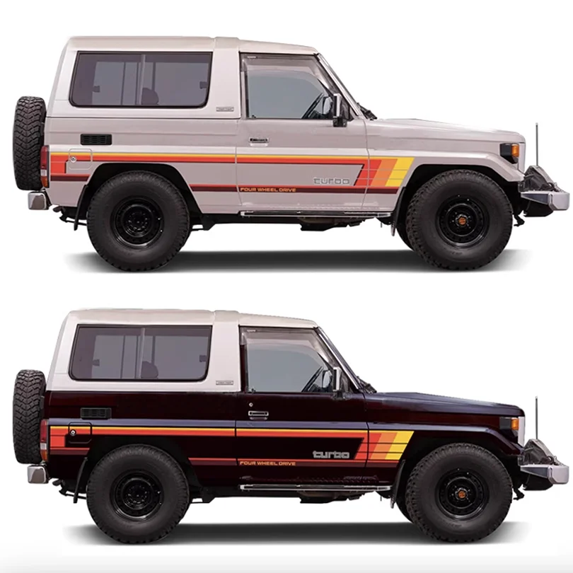 Outdoor Four Wheel Drive Waistline Stripes Retro Sunset Decal Vinyl Wrap Graphics Stickers for Toyota Land Cruiser BJ73 BJ74
