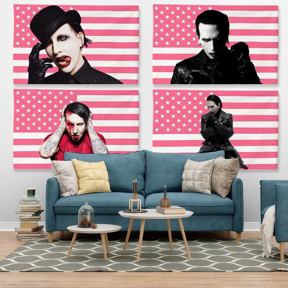 Singer Marilyn Manson Flag Tapestry Outdoor Party Bedroom Living Room Dormitory Decorative Themed Wall Hanging Banner Gift
