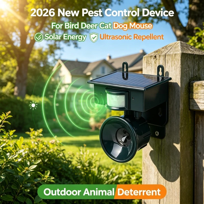 Outdoor Solar Powered Pest Repellent Device, Ultrasonic Wave Design, Scare Deer Birds for Backyard Farm Protection