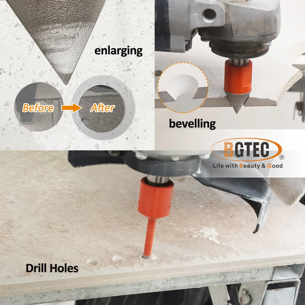 BGTEC 4pcs/Box Dia6/8/8mm Diamond Drill Core Bits+Diamond Chamfer Drilling Milling Tile Marble Granite Porcelain M14 Tool Kit