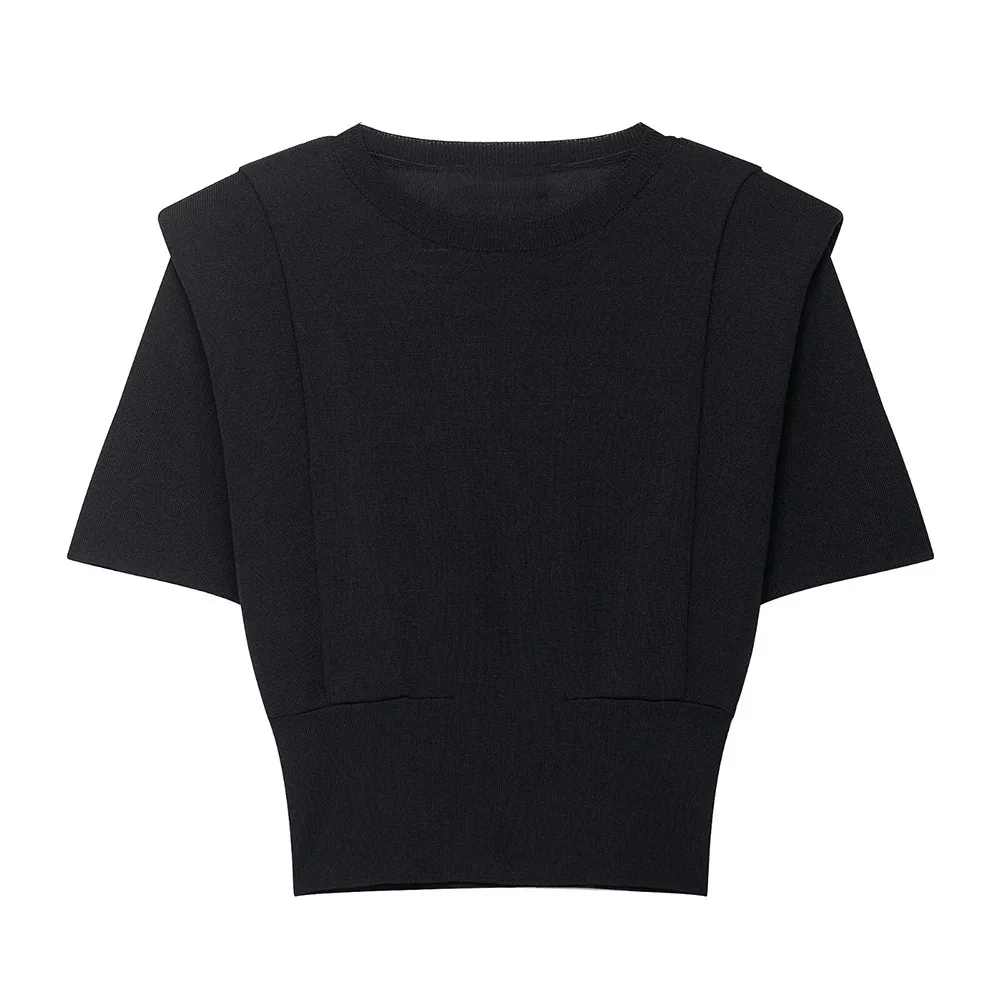 Europeu e americano comércio exterior feminino verão novo estilo ombreiras em torno do pescoço fino camisola topo para mulher