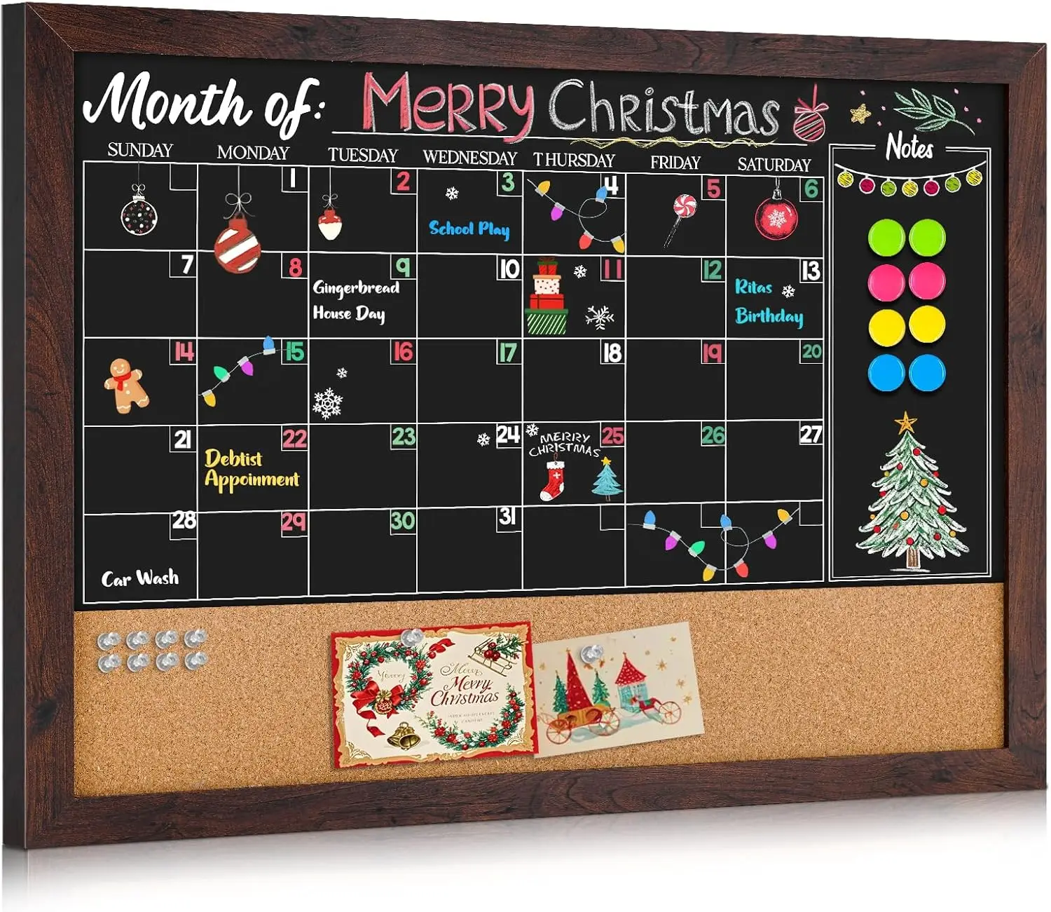 

Комбинированная большая магнитная доска из пробковой доски с деревенской рамкой, маркерами и магнитами для планирования стен