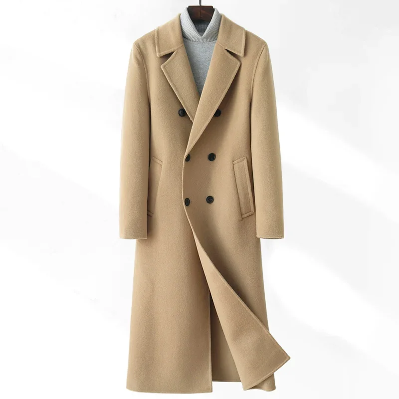AYUNSUE abrigo de lana de doble cara de gama alta para hombre, gabardina larga por encima de la rodilla de invierno 100% de lana, chaqueta de lana bonita para hombre