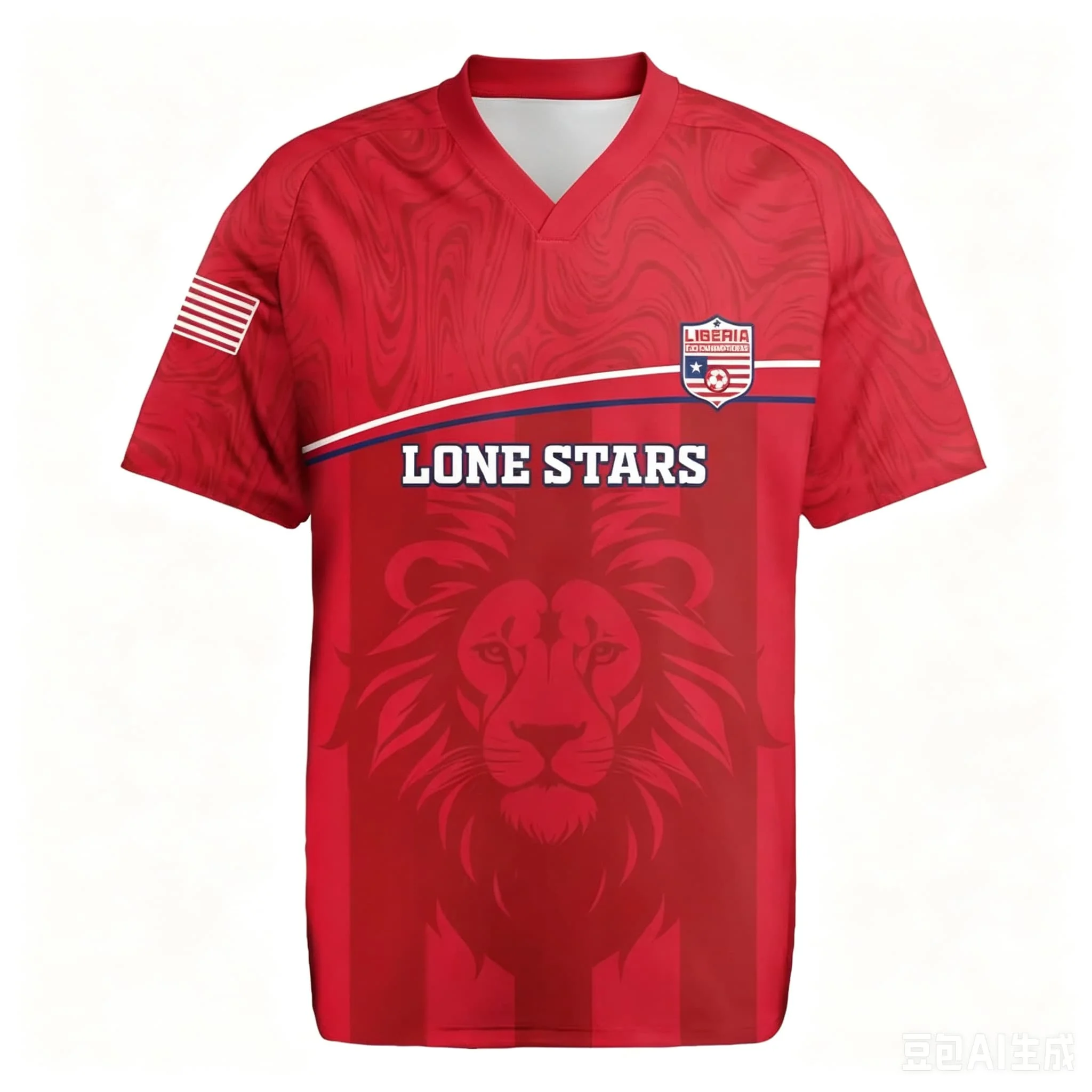 Men V Neck Soccer Jersey Liberia Lone 3D Full Print T Shirt  Flag Badge Short Sleeve Sports Training Casual Tops for Male