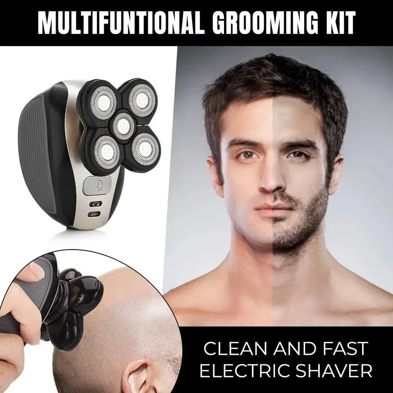 Rechargeable Electric Shaver for Men, Floating Rotary Model 5D, Waterproof, with 5 Heads, Beard and Hair Trimmer2026New