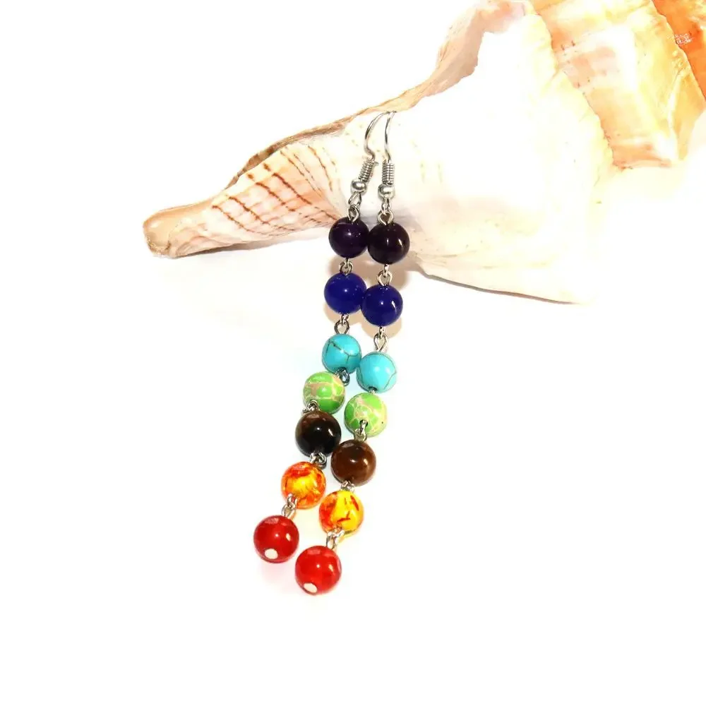 Seven Chakra Beads Earrings Women Long Fringed Statement Beads Earring Reiki Healing Jewelry Gifts