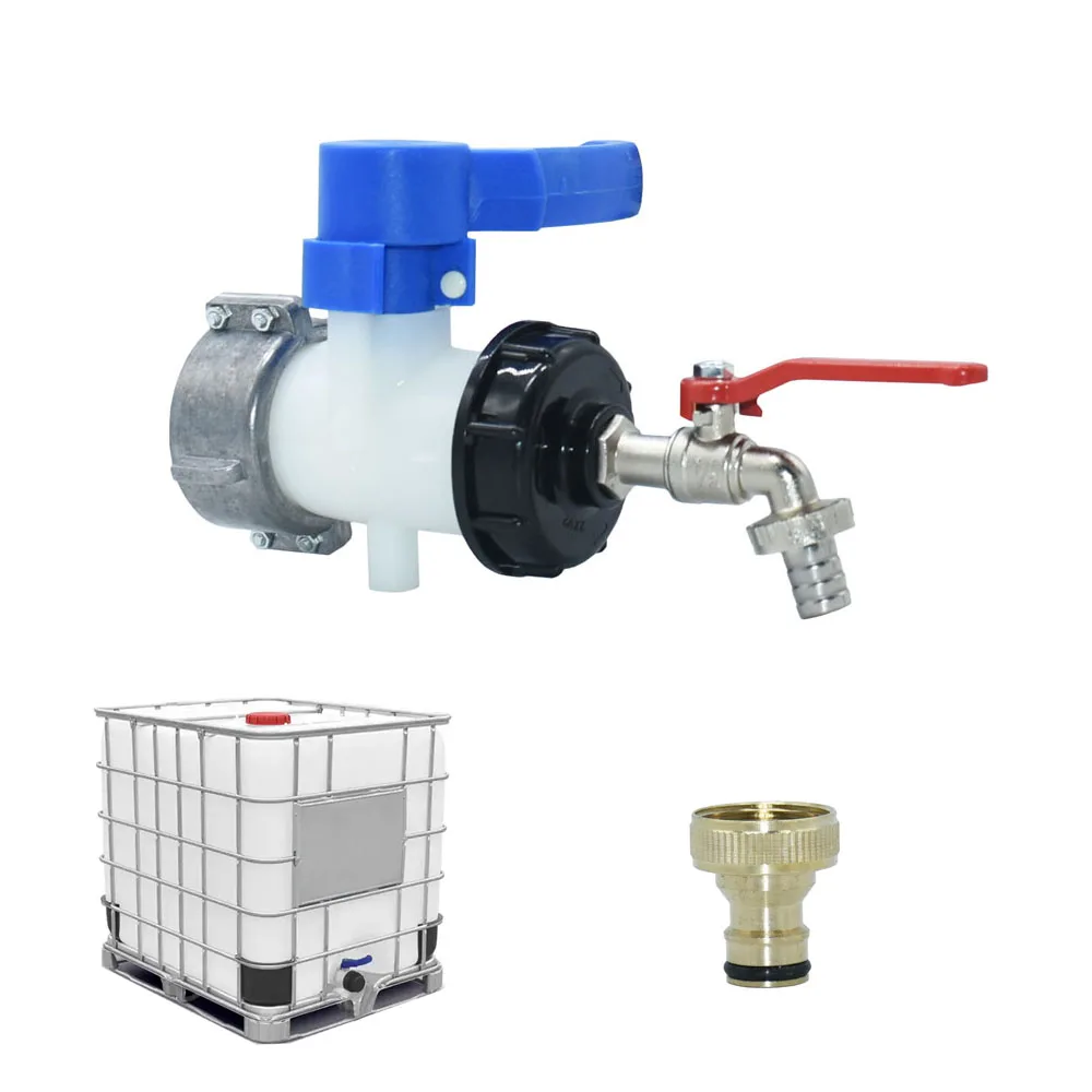 S60 75mm IBC Tank Tap Adapter 16mm Nipple Rain Bucket Fitting 15-16mm Garden Hose Tap Quick Connectr Faucet Alloy Tank Valve