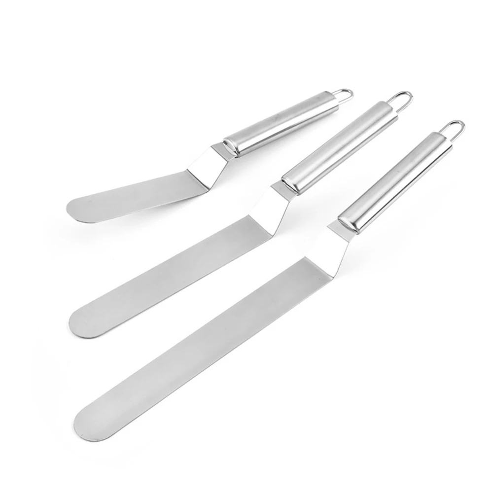 Stainless Steel Curved Palette Knife Angled Icing Spatula 3 Sizes for Cupcake Cakes Decorating Smoothing Icing Frosting Pastries