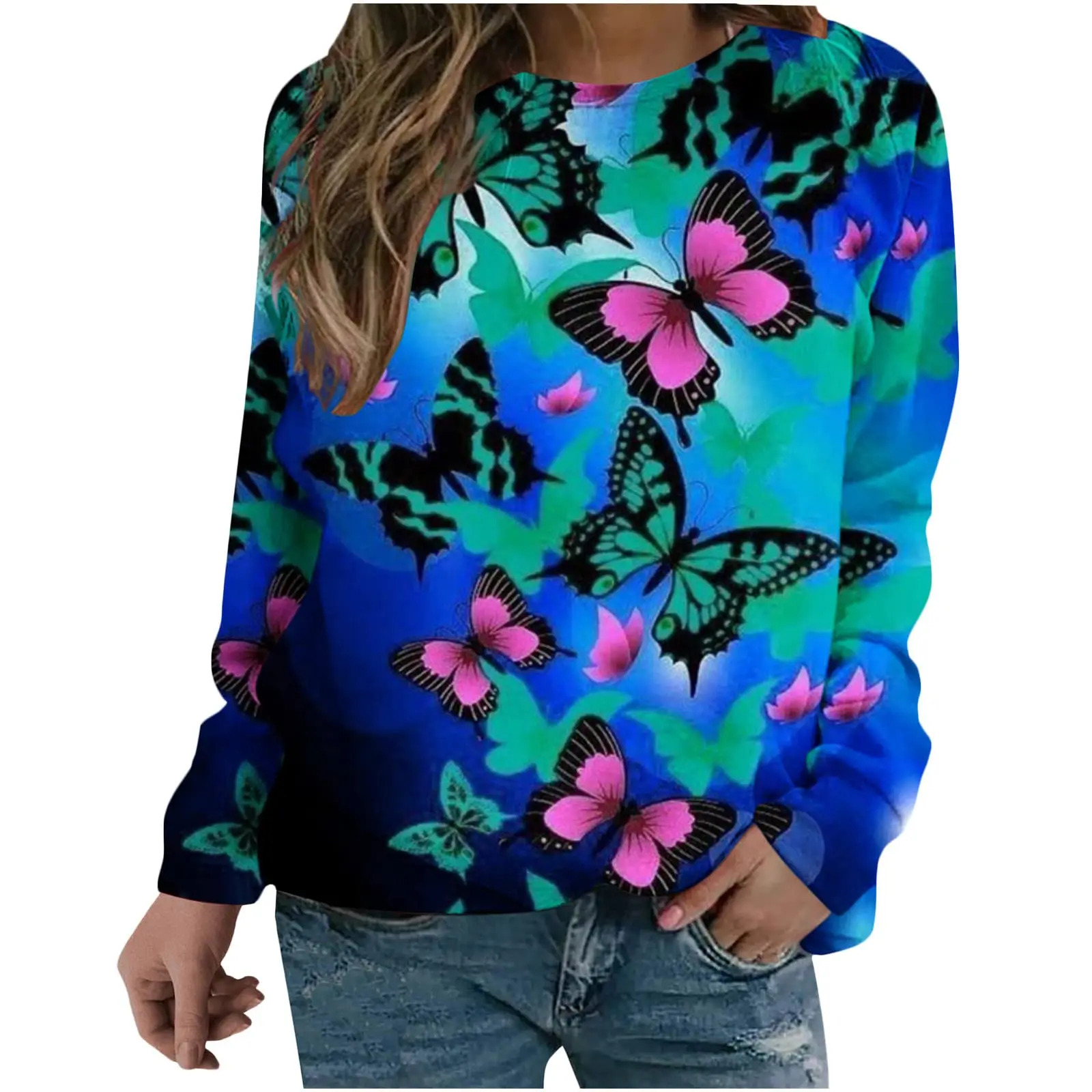 Butterfly Pattern Sweatshirts 3D Print Hoodies Women Long Sleeve Y2k Hoodie Streetwear Oversized Pullovers Tops Woman Clothing