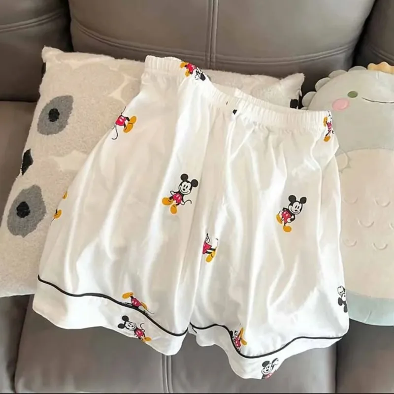 New Disney Mickey Summer Pajamas Women White Pajamas Sets Short Sleeve Sleepwear Shorts T-shirt Cute Korean Fashion Home Clothes