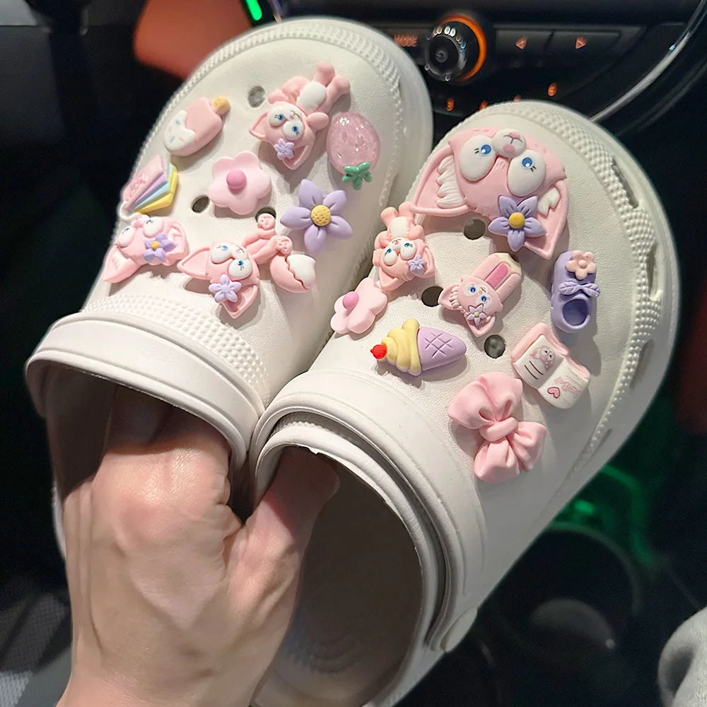 MINISO Flower Pink Lingna Belle Charm Shoes Accessories Fashion Cute Girl Shoes Flower Detachable DIY Wooden Clogs Sandals Mouth