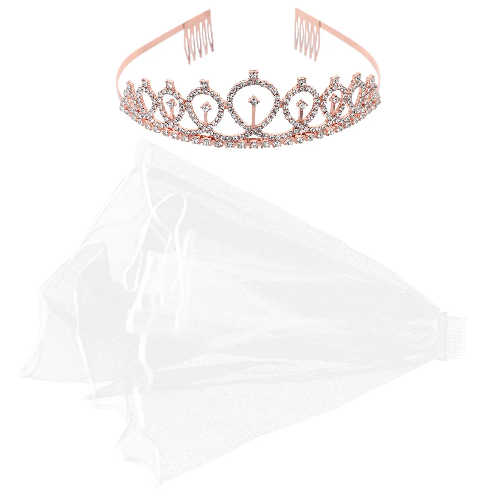 

2Pcs Women Wedding Headband Crown Bride Veil Bridal Hair Accessories for Parties Weddings Birthdays Engagement Photo Shoot