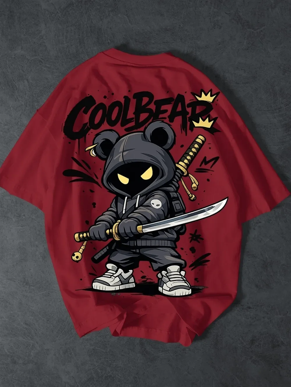 Bequemes und atmungsaktives T-Shirt mit Rundhalsausschnitt und Cartoon-Krieger-Schriftzug, geeignet für europäische und amerikanische Männer. – Detail 8