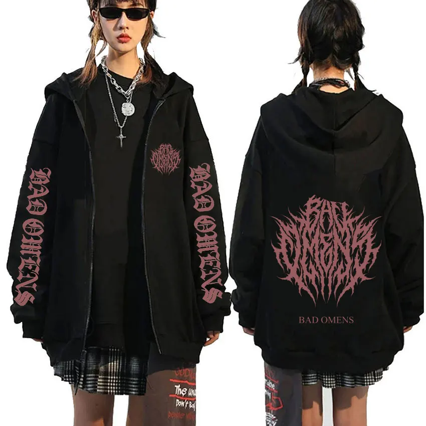 

Bad Omens Do You Feel Love Tour 2026 Zipper Hoodie Men Women Retro Rock Gothic Metal Zip Up Jacket Male Fleece Cotton Sweatshirt