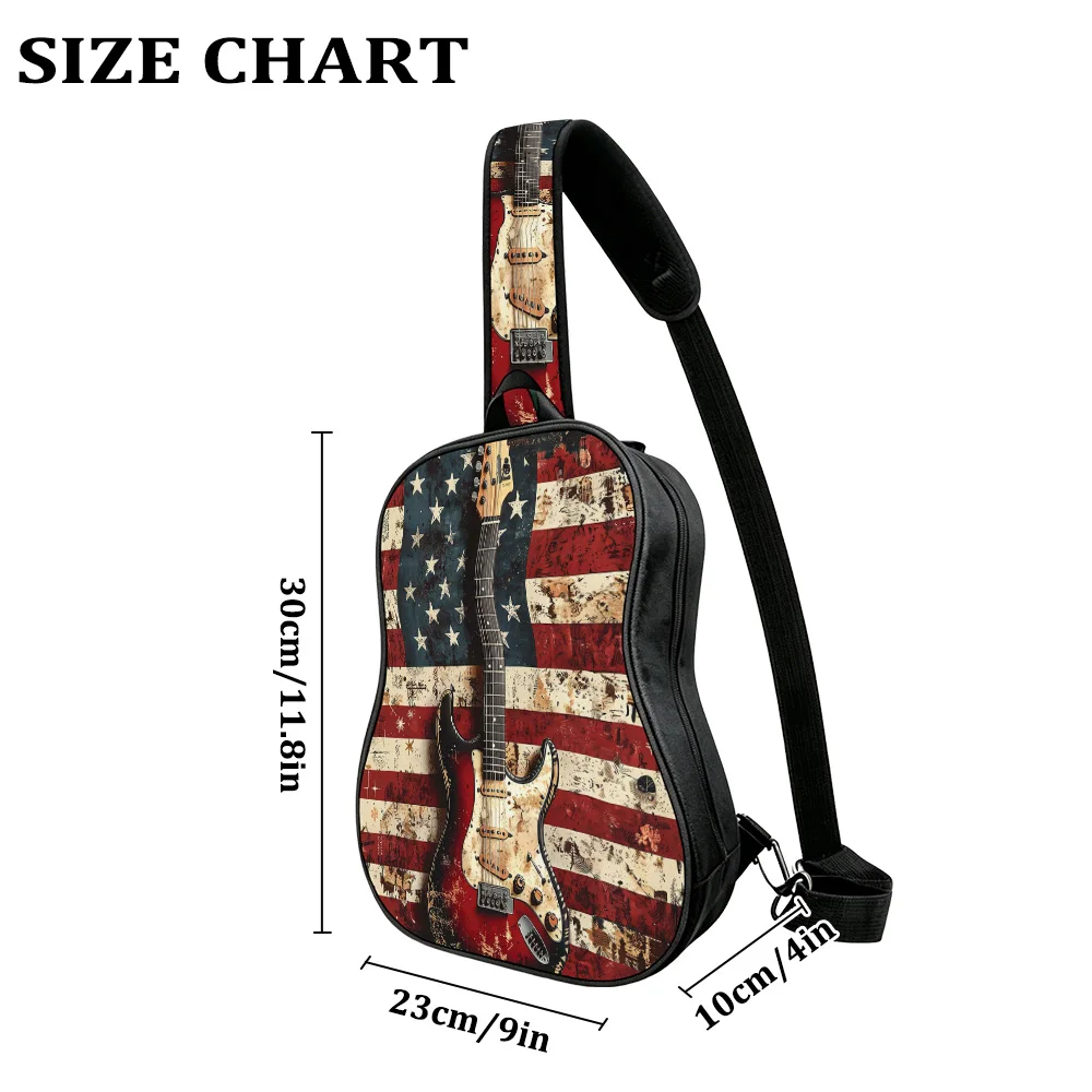 American flag art Men's Guitar Chest Bag, Sling Bag,  Print Crossbody Pack with Zipper, Work Commute Bag, Present for Birthday